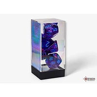 7 dés polyédriques Nebula Luminary nocturne avec chiffres bleus - Méga-Hedral