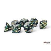 7 dés polyédriques Scarab - Ja avec chiffres dorés - Méga-Hedral
