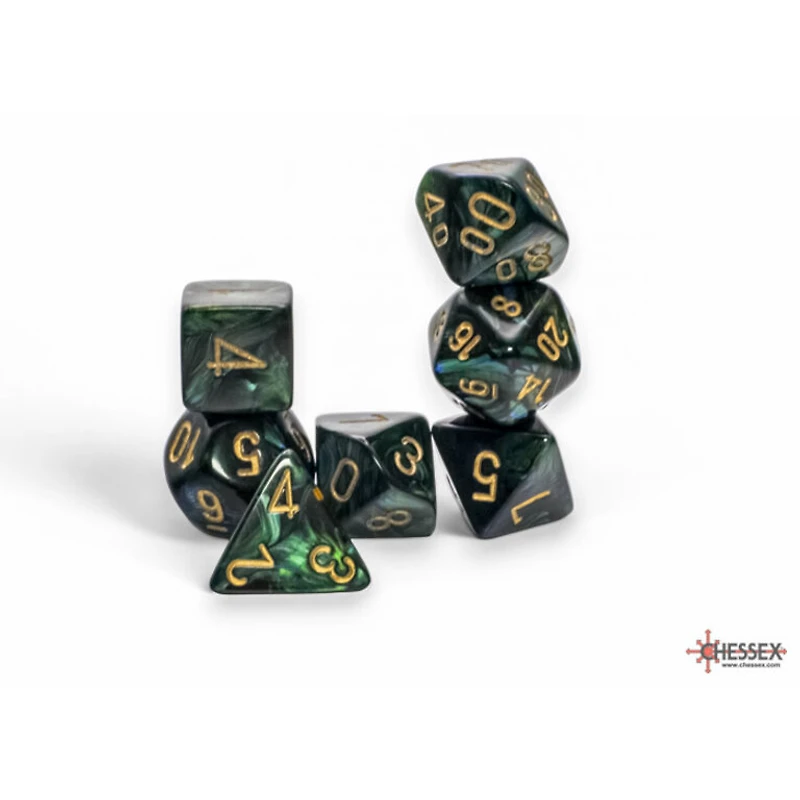 7 dés polyédriques Scarab - Ja avec chiffres dorés - Méga-Hedral