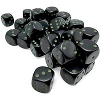 36 dés 6 12mm opaques noir avec points verts