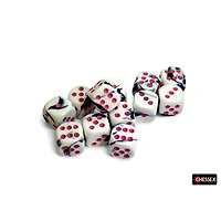 12 dés 6 16mm Gemini noirs/blancs avec points roses