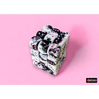 36 dés 6 12mm Gemini noirs/blancs avec points roses