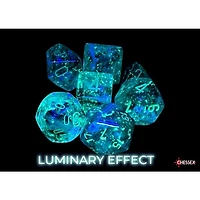 7 dés polyédriques Borealis Luminary kelp avec chiffres verts pâles
