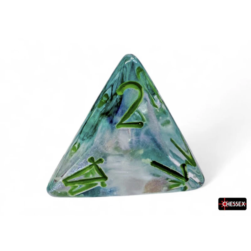 7 dés polyédriques Borealis Luminary kelp avec chiffres verts pâles