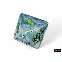 7 dés polyédriques Borealis Luminary kelp avec chiffres verts pâles