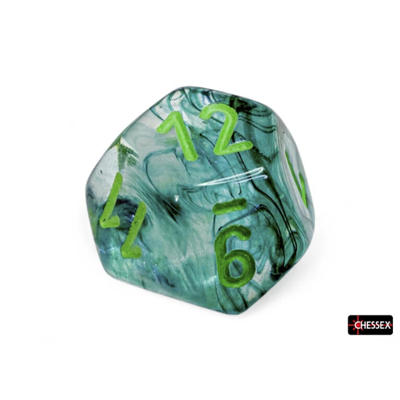 7 dés polyédriques Borealis Luminary kelp avec chiffres verts pâles