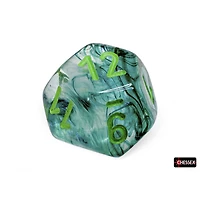 7 dés polyédriques Borealis Luminary kelp avec chiffres verts pâles