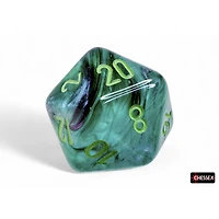 7 dés polyédriques Borealis Luminary kelp avec chiffres verts pâles