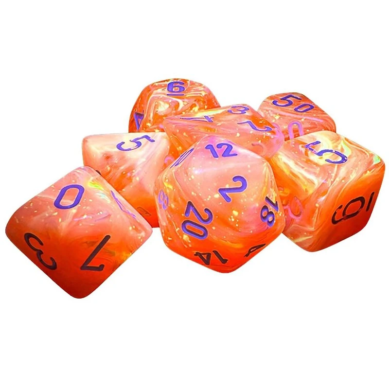 7 dés polyédriques Festive - Dahlia Luminary avec chiffres blancs - Méga-Hedral