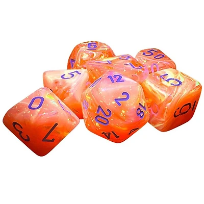 7 dés polyédriques Festive - Dahlia Luminary avec chiffres blancs - Méga-Hedral