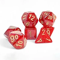 7 dés polyédriques Glitter - Ruby avec chiffres dorés - Méga-Hedral