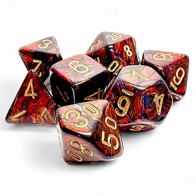 7 dés polyédriques Scarab - Blue Blood avec chiffres dorés - Méga-Hedral