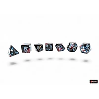 7 dés polyédriques Brush - Dark Side avec chiffres bleus