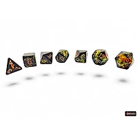7 dés polyédriques Brush - Deep Forest avec chiffres or