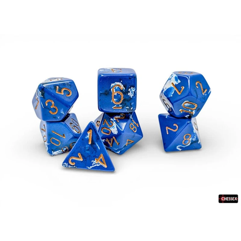 7 dés polyédriques Brush - Wavebreak avec chiffres or