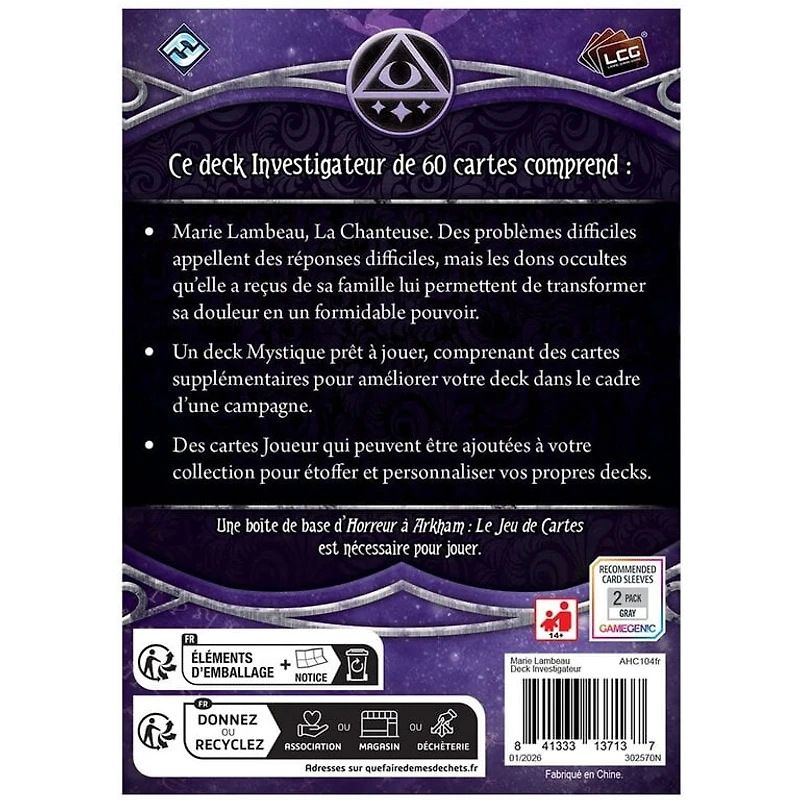 Horreur à Arkham JCE - Marie Lambeau - Paquet investigateur (Français)