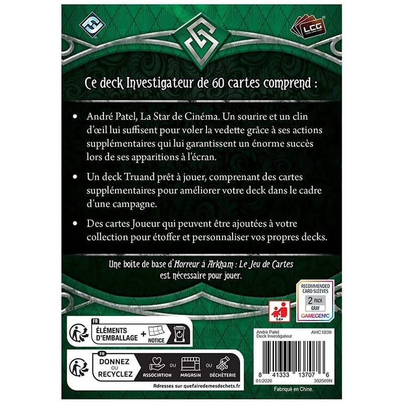 Horreur à Arkham JCE - Andre Patel - Paquet investigateur (Français)
