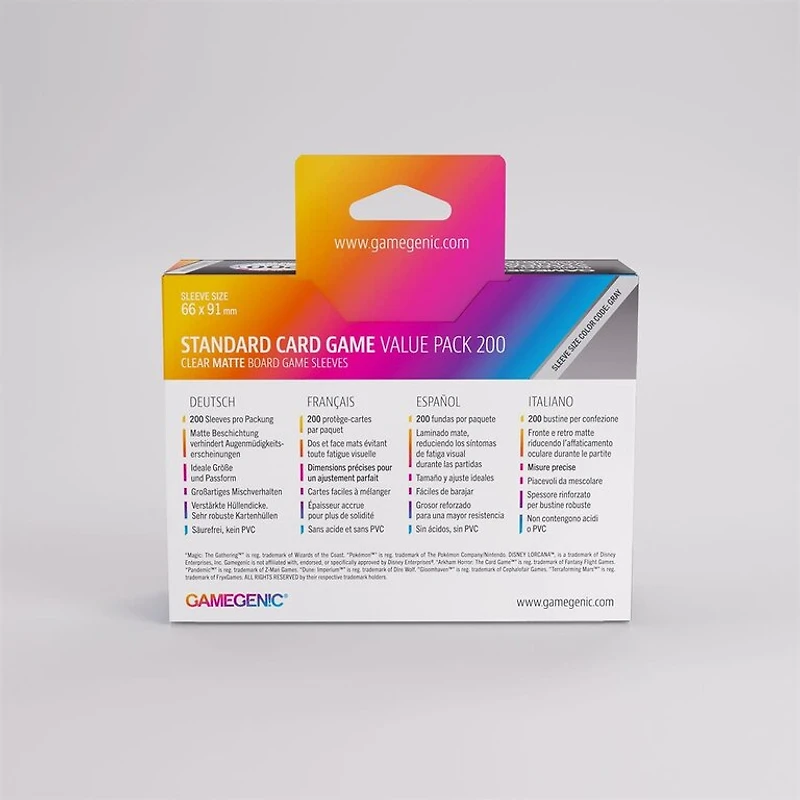 (Gamegenic) Matte Value Pack Standard Sleeves - 200 Unités - 66mm x 91mm