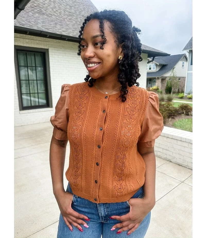 WOVEN PUFF SWEATER