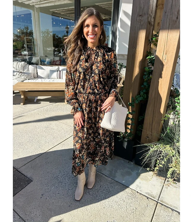 BUTTON RUFFLE MAXI DRESS