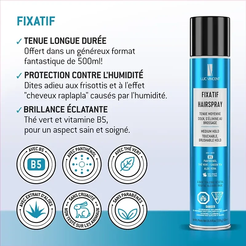 LUC VINCENT - COIFFANTS | FIXATIF HAIRSPRAY Medium Hold / Tenue Moyenne 500ml (339g)