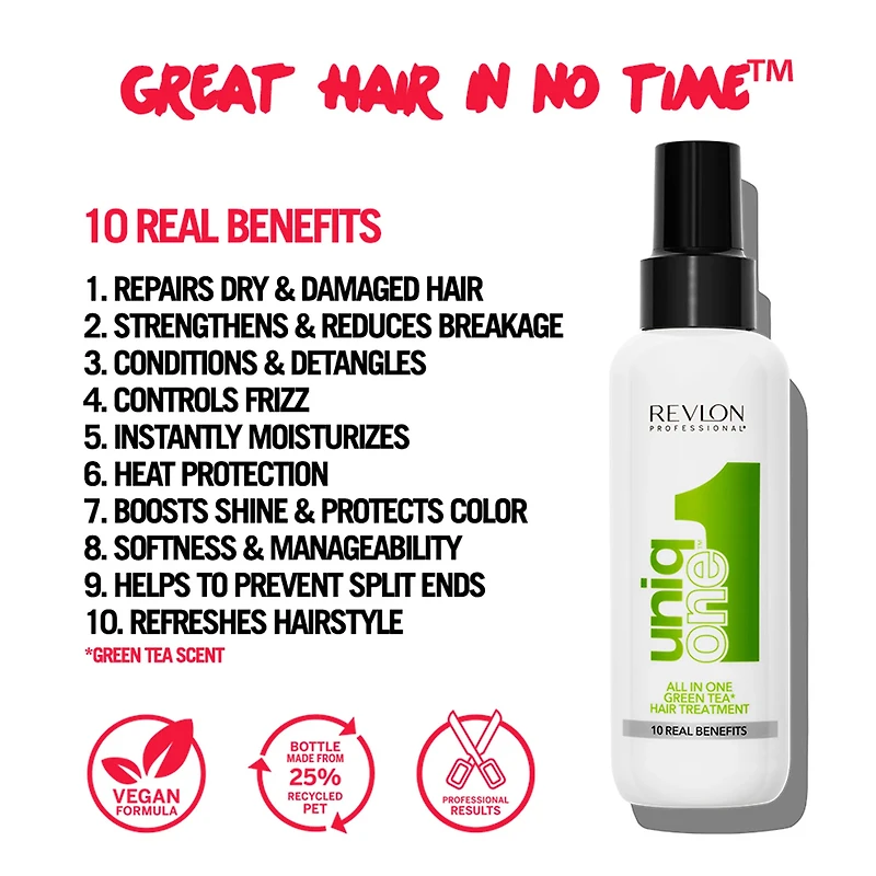 REVLON - UNIQ ONE | ALL IN ONE | GREEN TEA Hair Treatment / Traitement Capillaire 10 Bienfaits 150ml (5.1 oz)