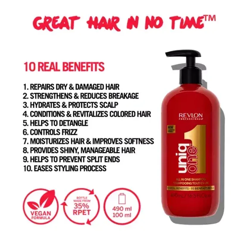 REVLON - UNIQ ONE | ALL IN ONE | ORIGINALE Shampoo / Shampooing Tout-en-Un 10 Bienfaits 490ml (16.5 oz)