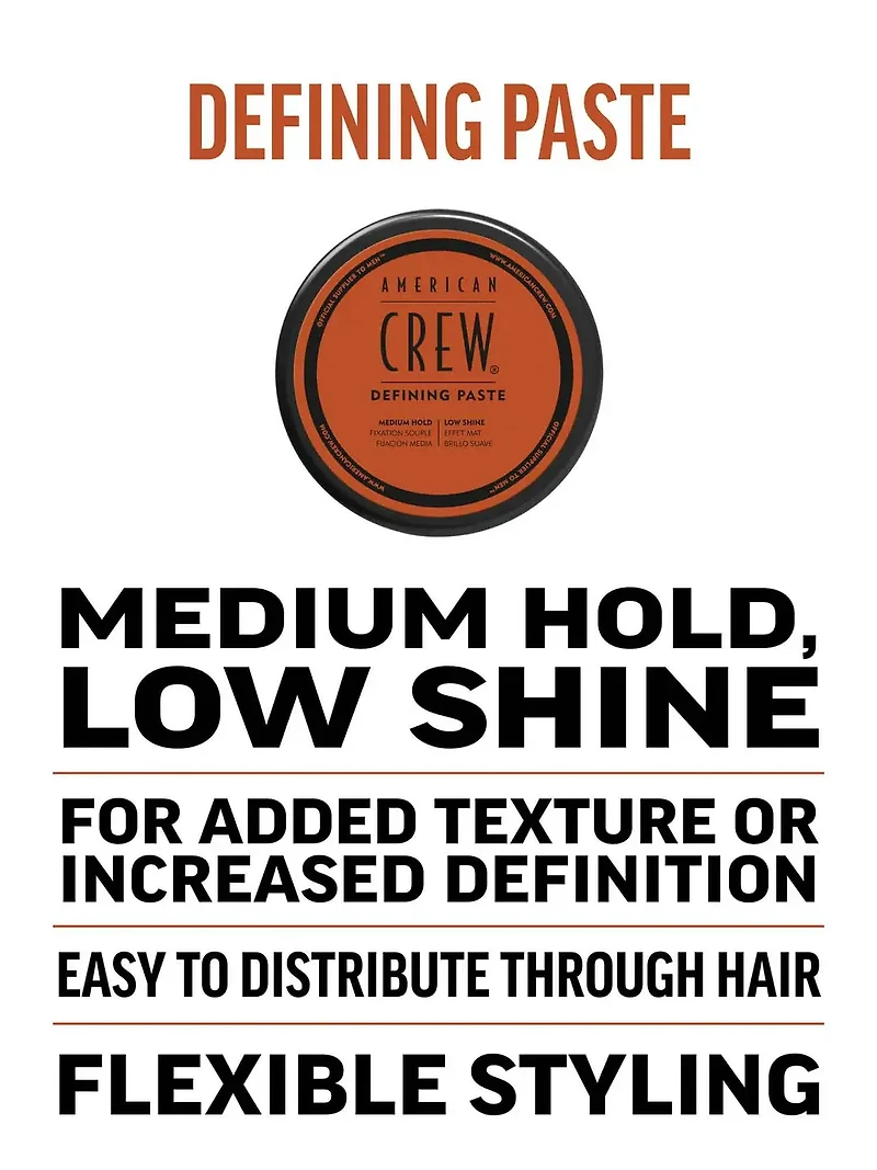 AMERICAN CREW - COIFFANT | DEFINING PASTE Medium Hold and Low Shine / Fixation Souple et Effet Mat (85g / 3 oz)