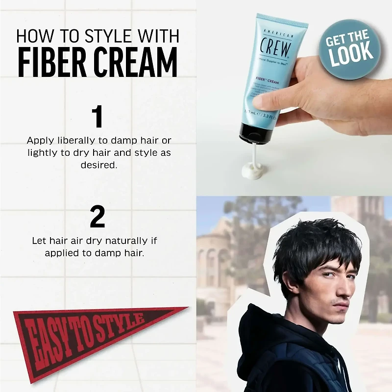 AMERICAN CREW - COIFFANT | FIBER CREAM Medium Hold and Natural Shine / Fixation Moyenne et Brillance Naturelle (100ml/3.3oz)