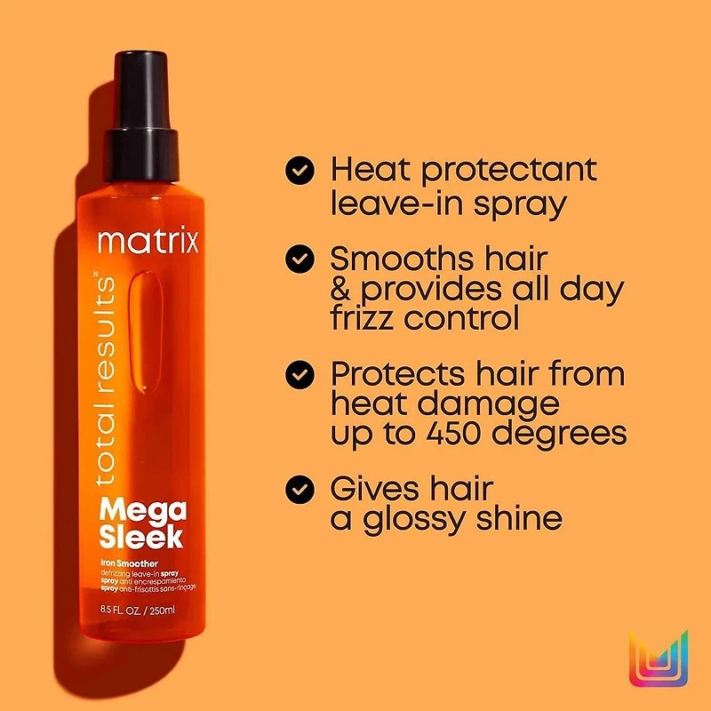 Total Results | Mega Sleek | Iron Smoother (250 ml / 8.5 oz) – Heat Protection Spray for Smoothing & Frizz Control