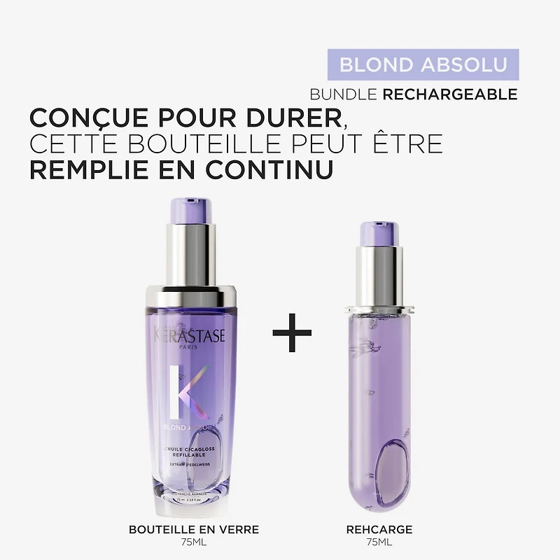 Blond Absolu | Duo Rechargeable | L'Huile Capillaire Cicagloss – Duo d’huiles réparatrices et protectrices pour cheveux blonds