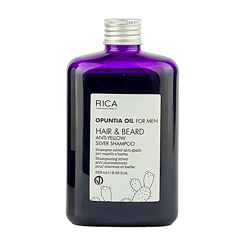 Opuntia Oil For Men | Hair & Beard Anti-Yellow Silver Shampoo - Shampooing Anti-Jaunissement Cheveux & Barbe (250ml/8.45oz)