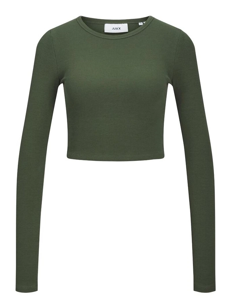 JJXX : Feline Long Sleeve Rib Tee - Black Forest
