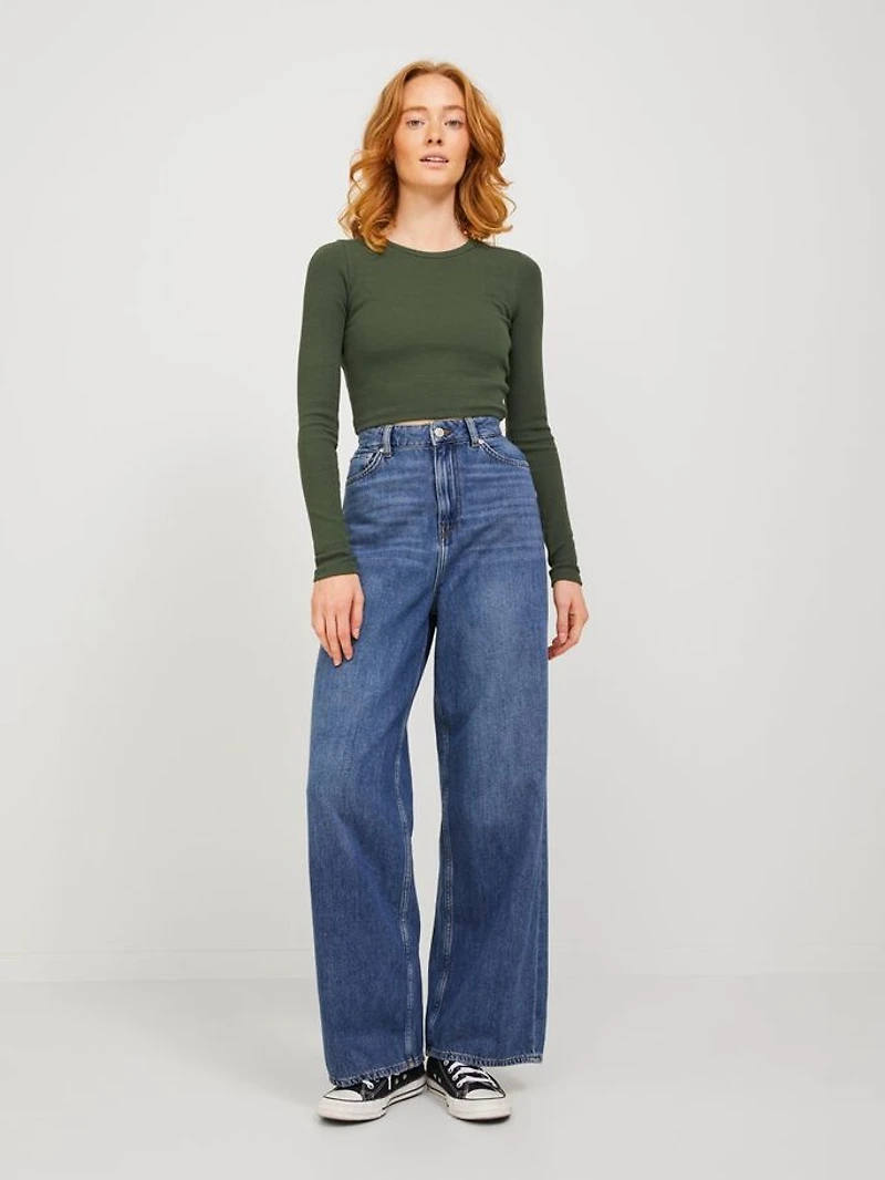 JJXX : Feline Long Sleeve Rib Tee - Black Forest