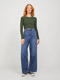 JJXX : Feline Long Sleeve Rib Tee - Black Forest