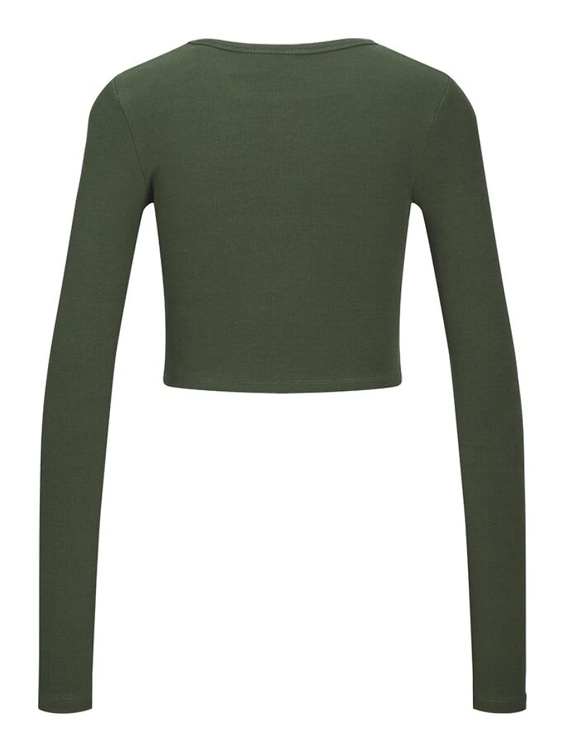 JJXX : Feline Long Sleeve Rib Tee - Black Forest