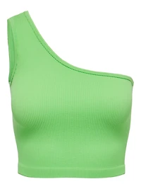 Only : Asymetric Rib Crop Top - Green
