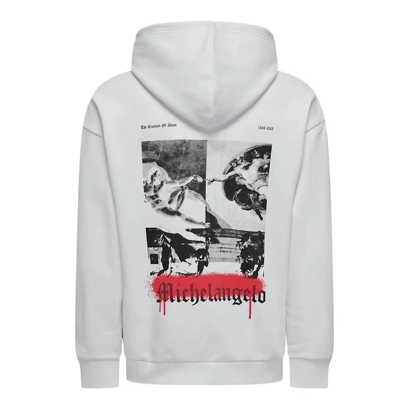 Only & sons : Michelangelo Relax Fit Hoodie - White