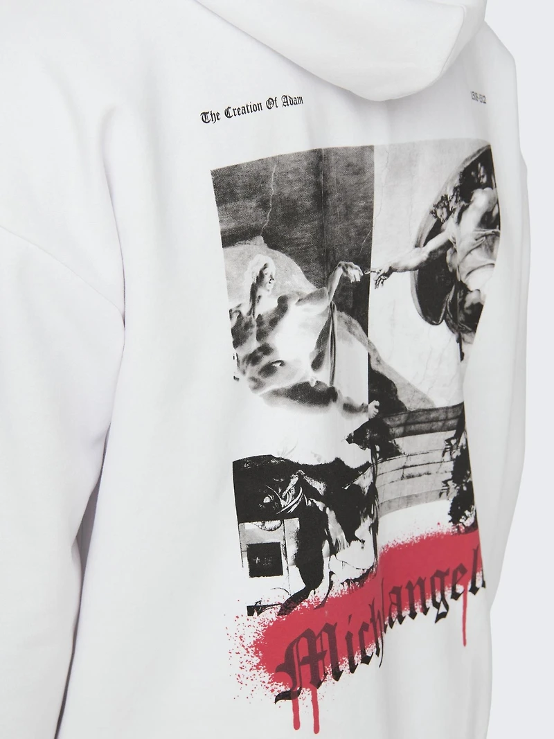 Only & sons : Michelangelo Relax Fit Hoodie - White
