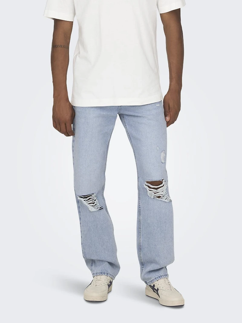 Only and Sons & : Edge Loose Fit Destroy Denim