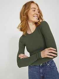 JJXX : Feline Long Sleeve Rib Tee - Black Forest