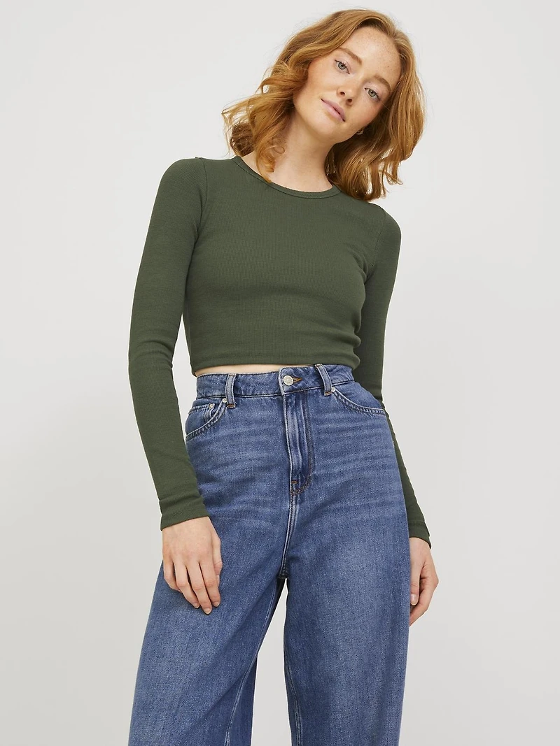 JJXX : Feline Long Sleeve Rib Tee - Black Forest