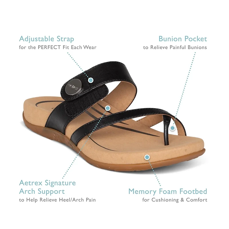 AETREX Izzy Toe-Loop Slide BLACK SE220