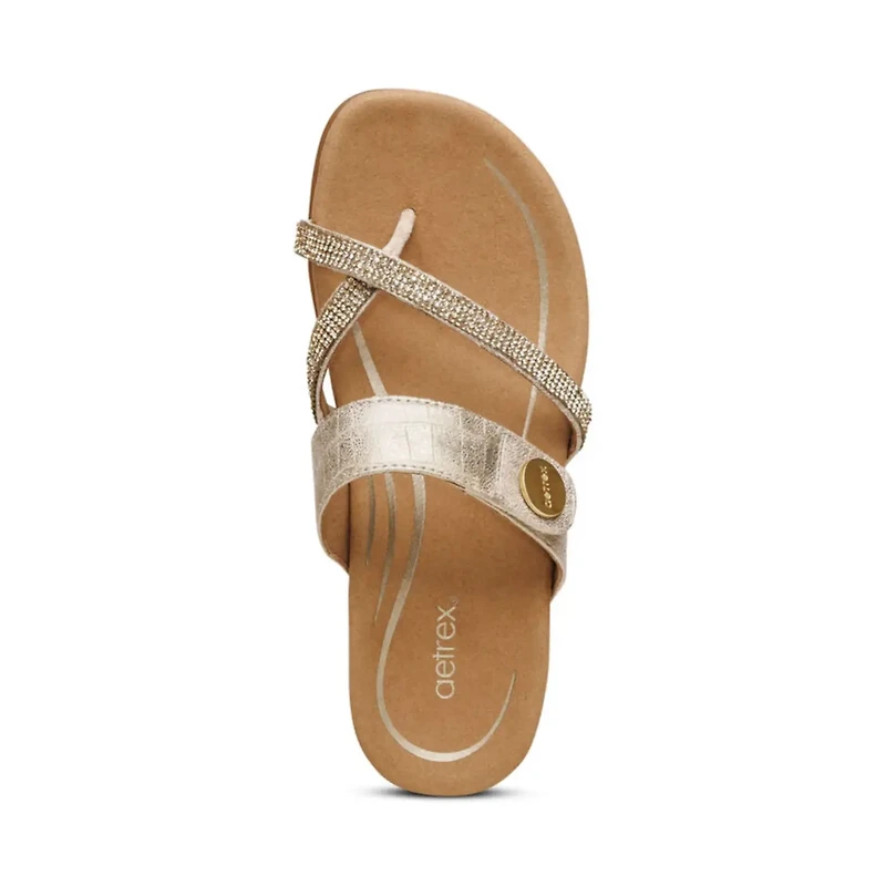 AETREX Izzy Toe-Loop Slide GOLD SPARKLE
