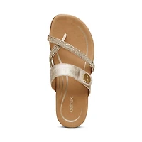 AETREX Izzy Toe-Loop Slide GOLD SPARKLE