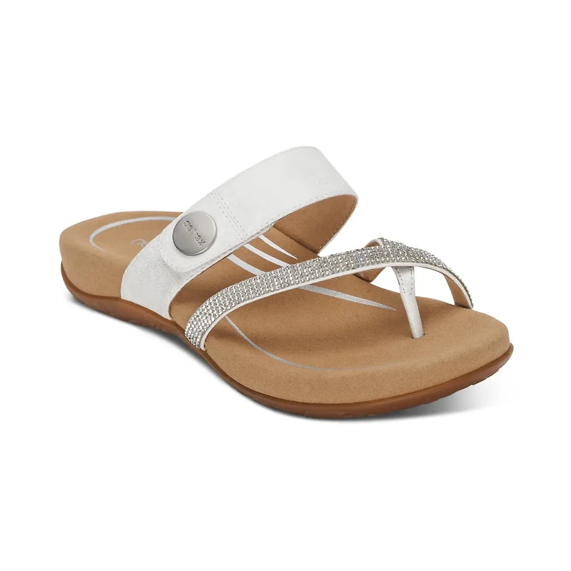 AETREX Izzy Toe-Loop Slide WHITE SPARKLE