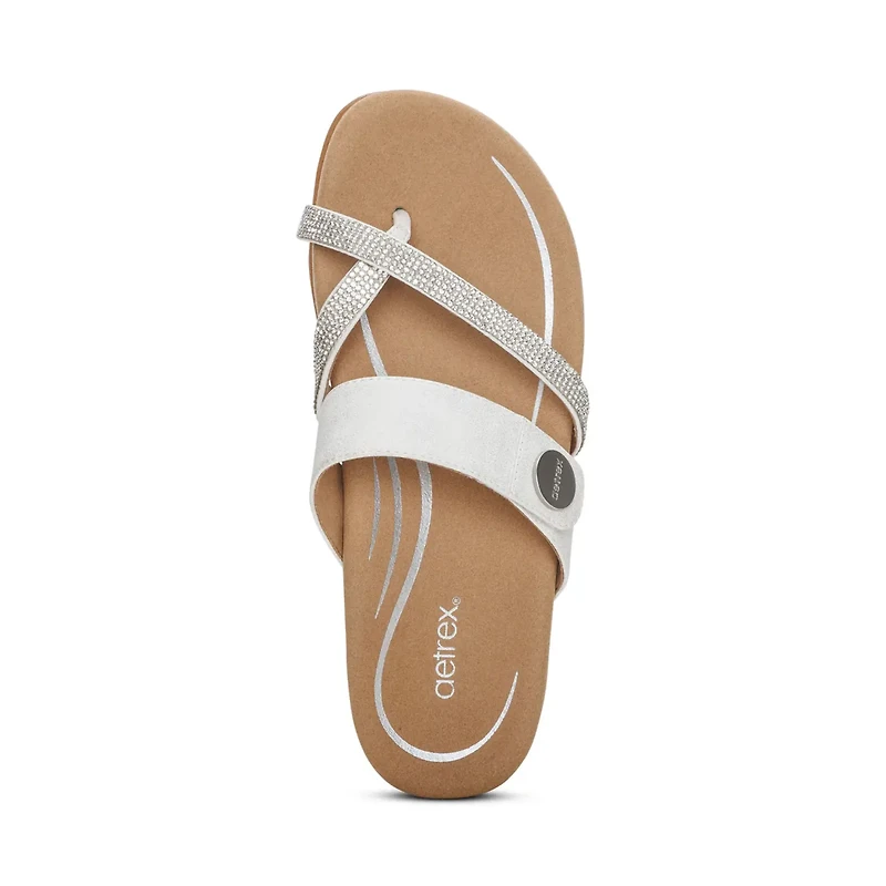 AETREX Izzy Toe-Loop Slide WHITE SPARKLE