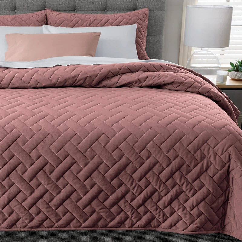 Velvet Basketweave Coverlet Set