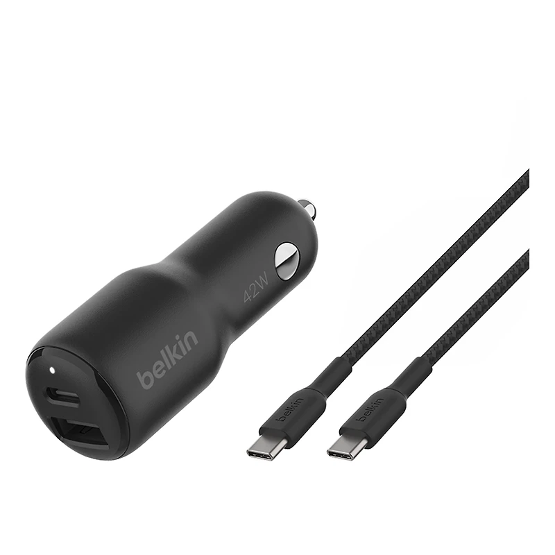 Belkin 42W Dual Car Charger with USB-C to USB-C Cable, 1m