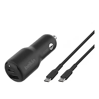 Belkin 42W Dual Car Charger with USB-C to USB-C Cable, 1m